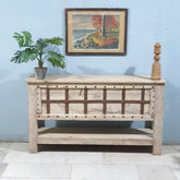 Handmade Carved Solid Hard Wood Console Table With Iron Fittings 164X40X91 Cm Bleach
